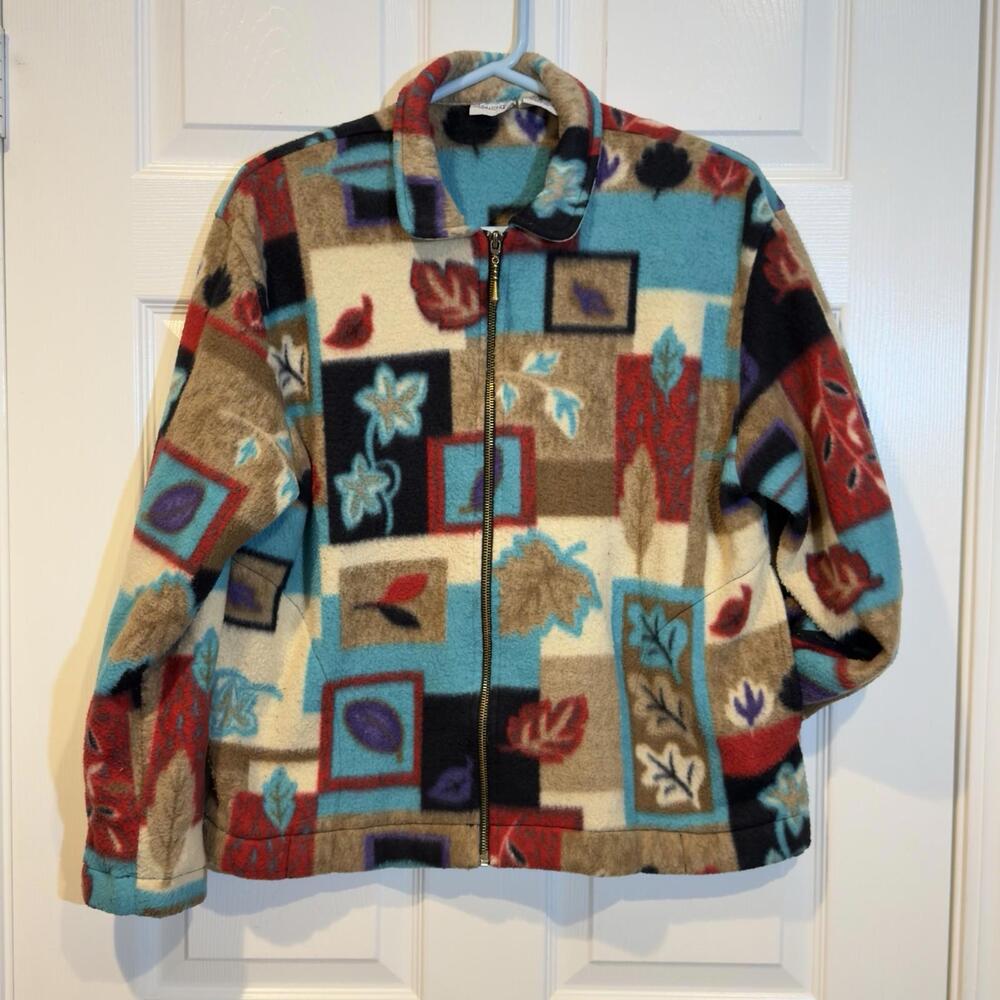 Cabin Creek Fleece Jacket Women’s Petite Large Full Zip Geometric Print